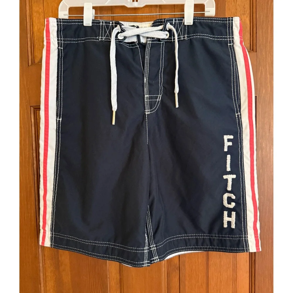 Abercrombie‎ & Fitch Board Shorts Mens M Navy Mesh-Lined Swim Trunks Surf Beach